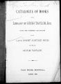 Chief Justice James Reid and Hugh Taylor Catalogue of Library 1882